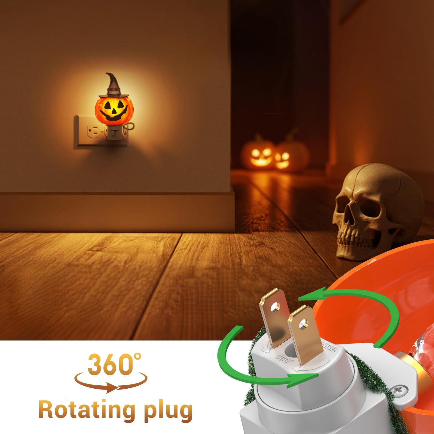 L LOHAS LED Pumpkin Night Light, Halloween Lights Indoor, Plug in Nightlight with UL,C7 Bulbs Changeable,Halloween Party Decorations for Adults,Kids,Gift