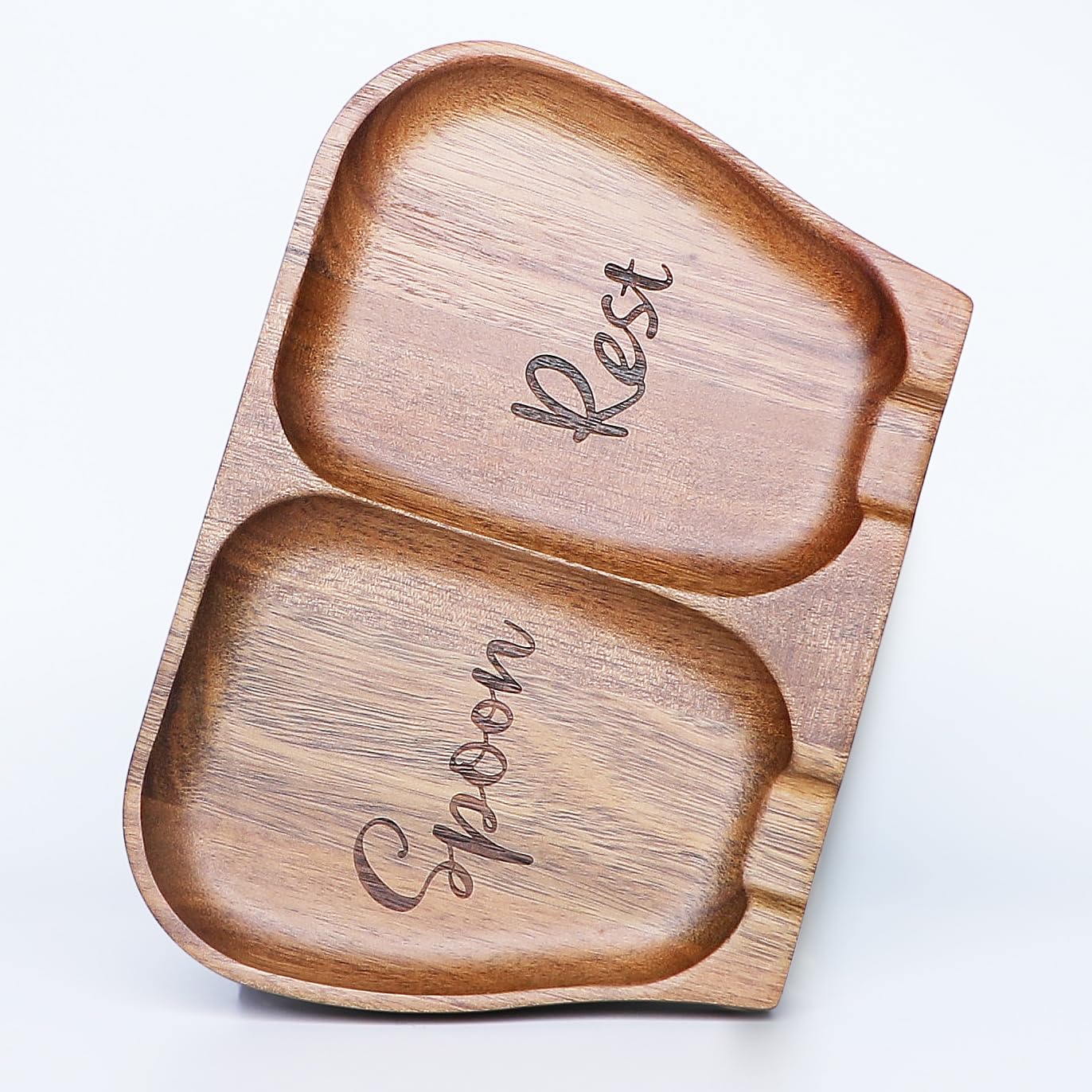 NOOETAH Large Acacia Wood Spoon Rest, Double Wooden Spoon Holder With Non Slip Silicone Feet, Handmade Kitchen Rest for Kitchen Countertop, Brown Labeled "Spoon Rest"