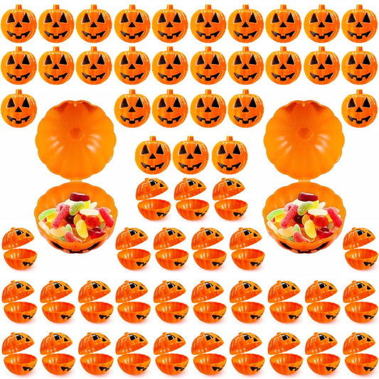60PCS Halloween Pumpkin Containers Plastic pumpkin Bulk Orange halloween Buckets Halloween Eggs Candy Holder Mini pumpkins for Egg Hunt Treats