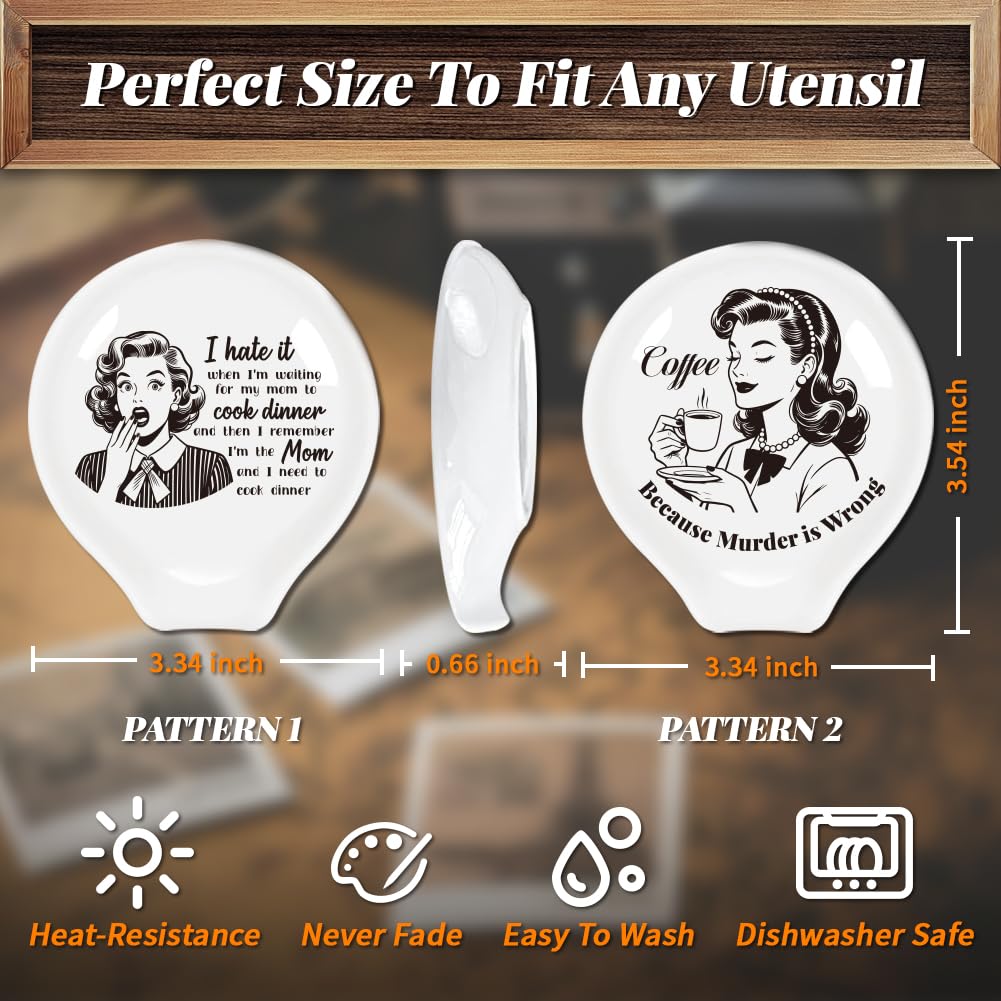 ANATTASOUL 2Pcs Coffee Ceramic Spoon Rest Retro Women Pattern 3.34"x3.54" Cute Spoon Holder, Heat Resistant Utensil Holder for Coffee Bar Decor Women Men, Housewarming Gifts