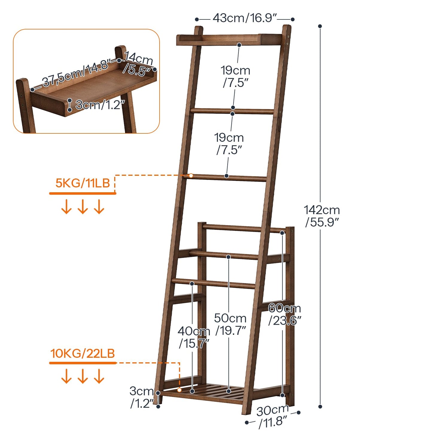 HOOBRO Blanket Ladder, 3-Tier Towel Rack, Bamboo Blanket Rack, Blanket Stand, Blanket Ladders for Bedroom, Quilt Ladder for Living Room, Bedroom, Decorative Display Ladder Shelf, Mocha MA124CJ01
