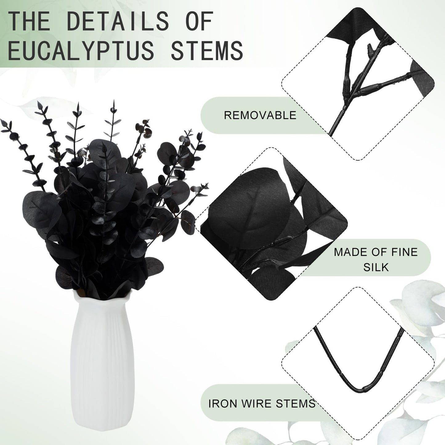 Giegxin 90 Pcs 3 Kinds Mixed Artificial Eucalyptus Leaves Stems Bulk Silver Dollar Leaves Picks Dried Eucalyptus Bundle Faux Spray for Wedding Vase Bouquet Floral Arrangement (Black)