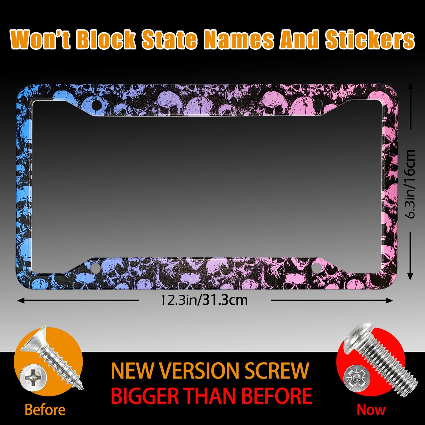 Skull License Plate Frames Skeleton License Plates Frame Holder Cover Metal Aluminum Halloween Car Tag for USA Ca Vehicle Standard Women Men(Set of 2, 12.3" x 6.3")