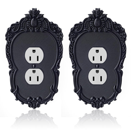 AHANDMAKER 2Pcs Gothic Coffin Light Switch Cover, Black Plastic Vintage Outlet Covers Wall Plate Victorian Gothic Home Decor Outlet Accessory for Bedroom Kitchen Halloween Home Office Decoration
