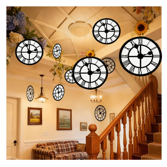 YBSAHLYY 20 Pcs Vintage Paper Hanging Clock Decorations – Steampunk, Fantasy & Wonderland Theme Wall/Ceiling Decor | Halloween, New Year, Wedding | Living Room & Staircase