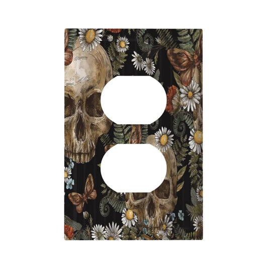 Halloween Skull Gothic Vintage Mushroom Floral 1 Gang Outlet Plate Covers Decorative Single Duplex Wall Plate Skeleton Butterfly Electrical Receptacle Light Switch Cover Switchplate for Home Decor