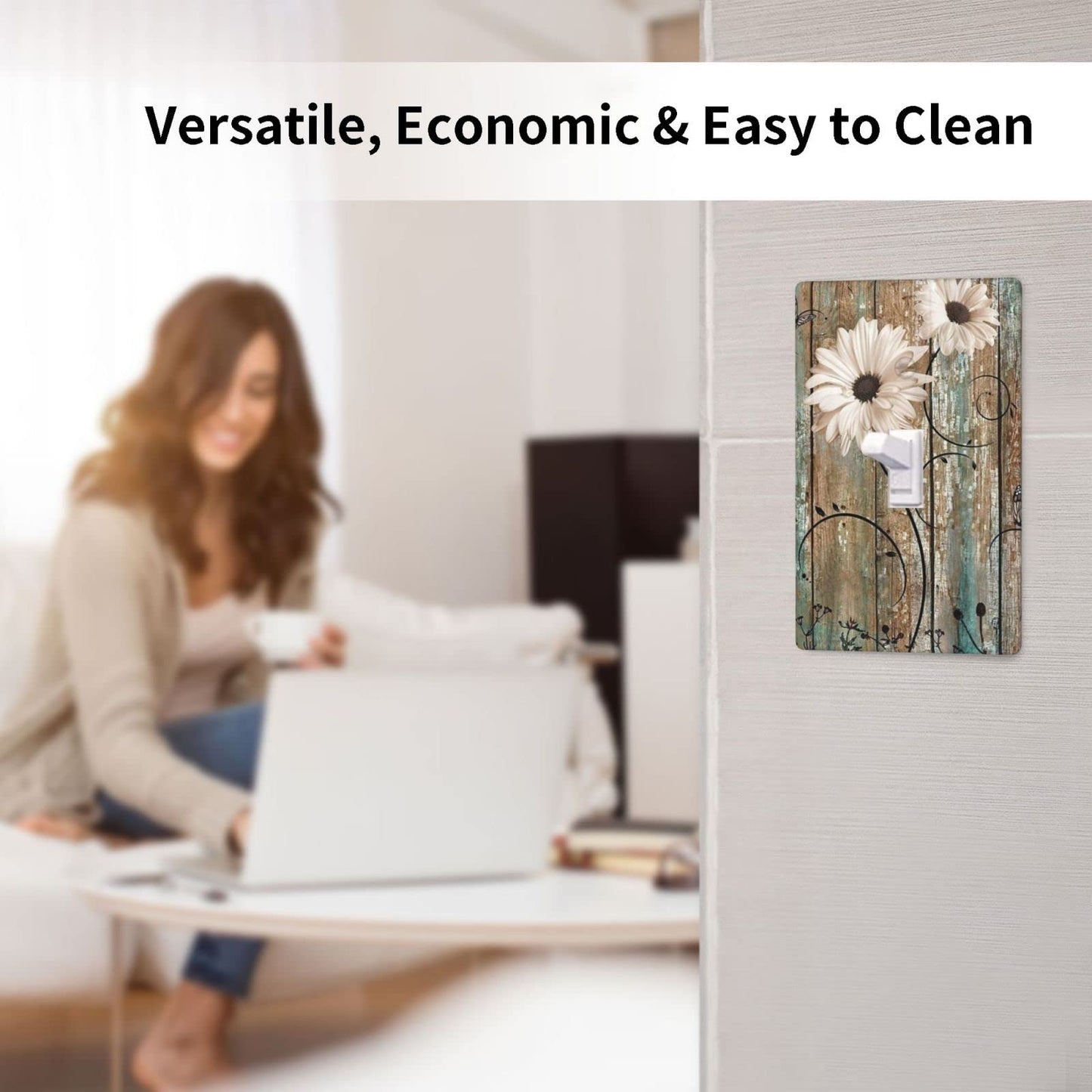 Rustic Daisy Flower Decorative Light Switch Cover Single Switch Plate Toggle Wall Plate 1 Gang Switch Cover Plate for Bathroom Kitchen, 4.50 x 2.76 Inch