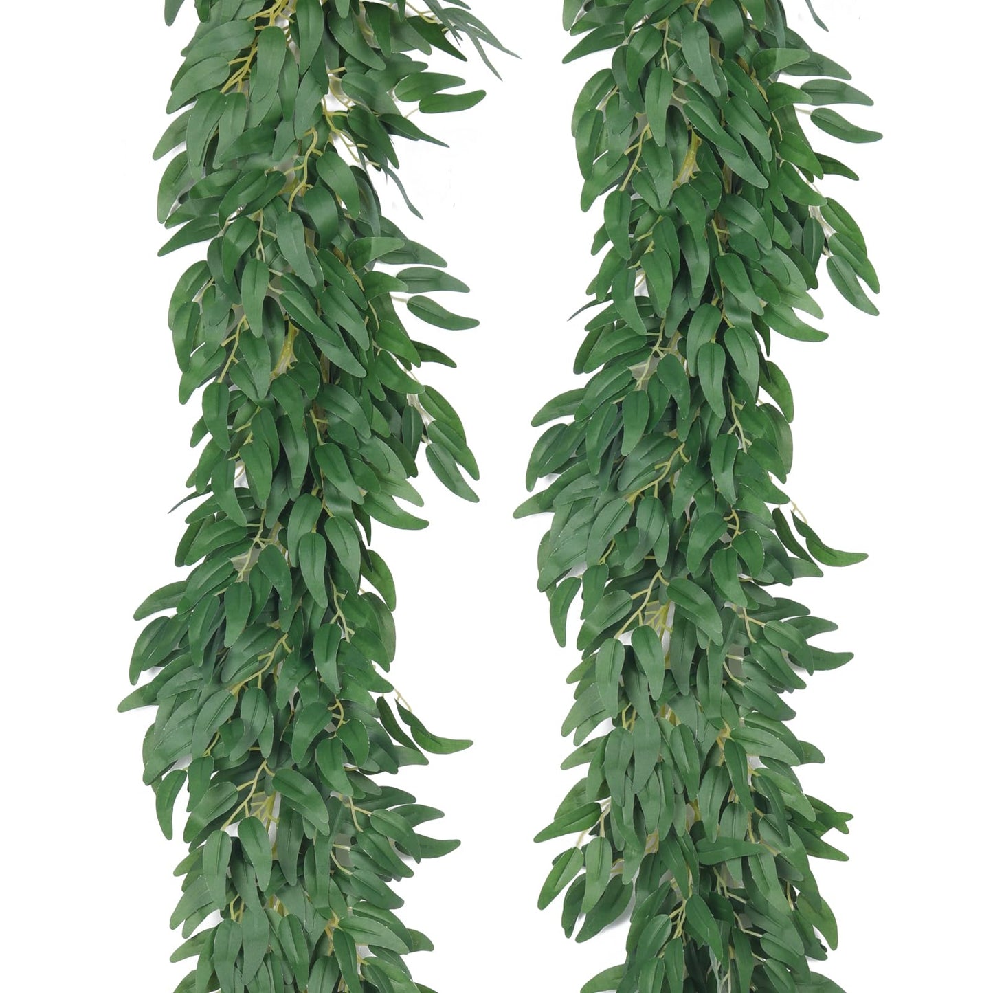 RECUTMS Artificial Willow Leaves Vine Twigs 2Pcs 6.2Ft Fake Hanging Plant Silk Leaf Ivy Garland Faux Italian Ruscus Greenery Indoor Outdoor Wedding Arch Jungle Beach Birthday Party Garden Decor