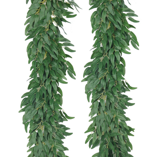 RECUTMS Artificial Willow Leaves Vine Twigs 2Pcs 6.2Ft Fake Hanging Plant Silk Leaf Ivy Garland Faux Italian Ruscus Greenery Indoor Outdoor Wedding Arch Jungle Beach Birthday Party Garden Decor