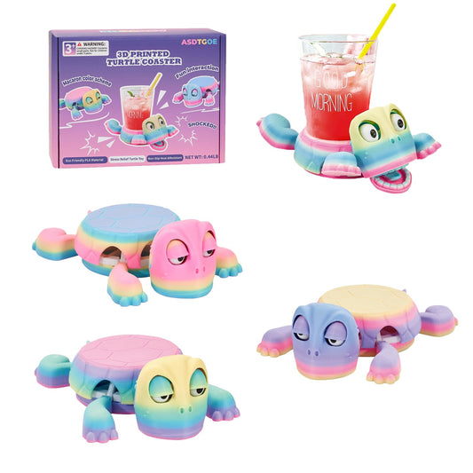 ASDTGOE 3D Printed Funny Turtle Coasters - Colorful Wacky Turtle Coaster Stress Relief Toys, Desktop Decorations for Home, Office, Party, One Piece (Matte Elegance)
