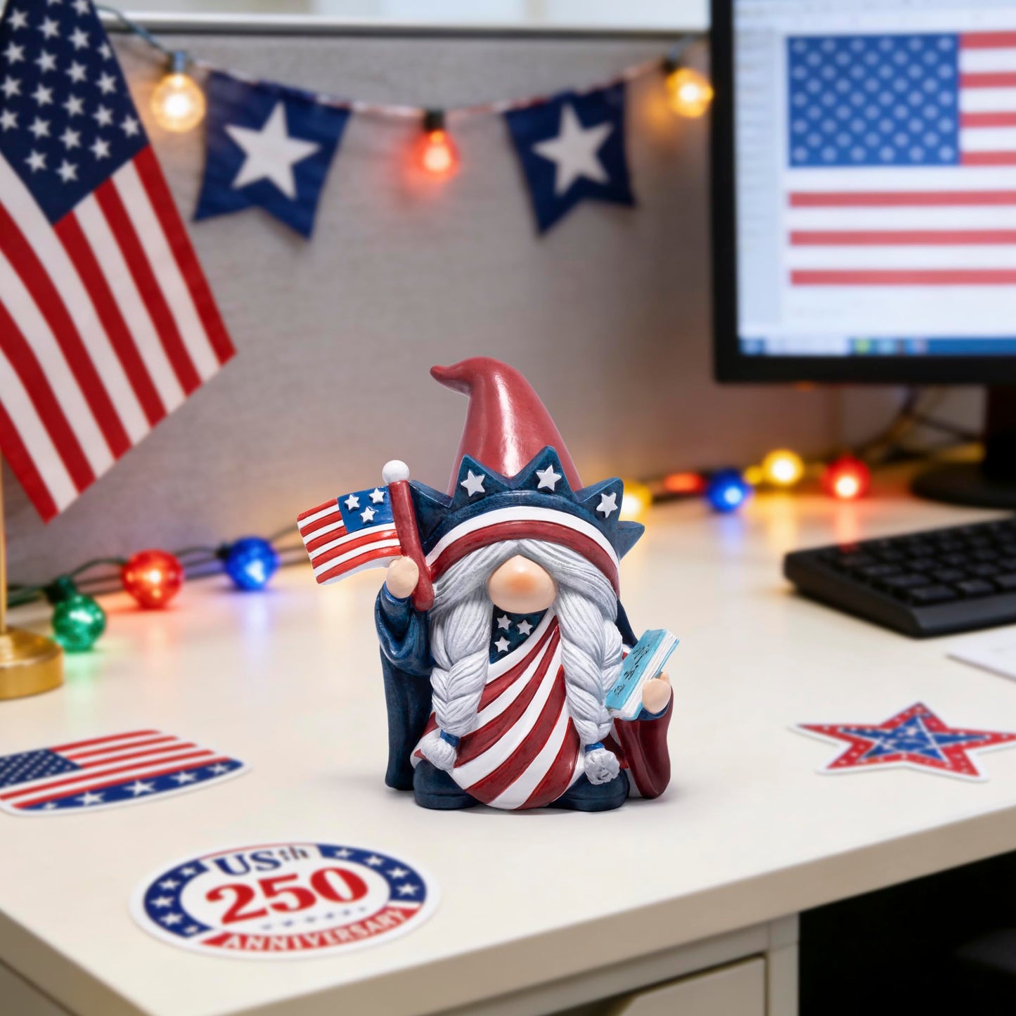 Hodao Year-Round Patriotic Gnome Decorations, 4th of July Patriotic Independence Day Memorial Day Veterans Day Decor, Tiered Tray Decor for Home Office, Red White Blue Gnome Gifts