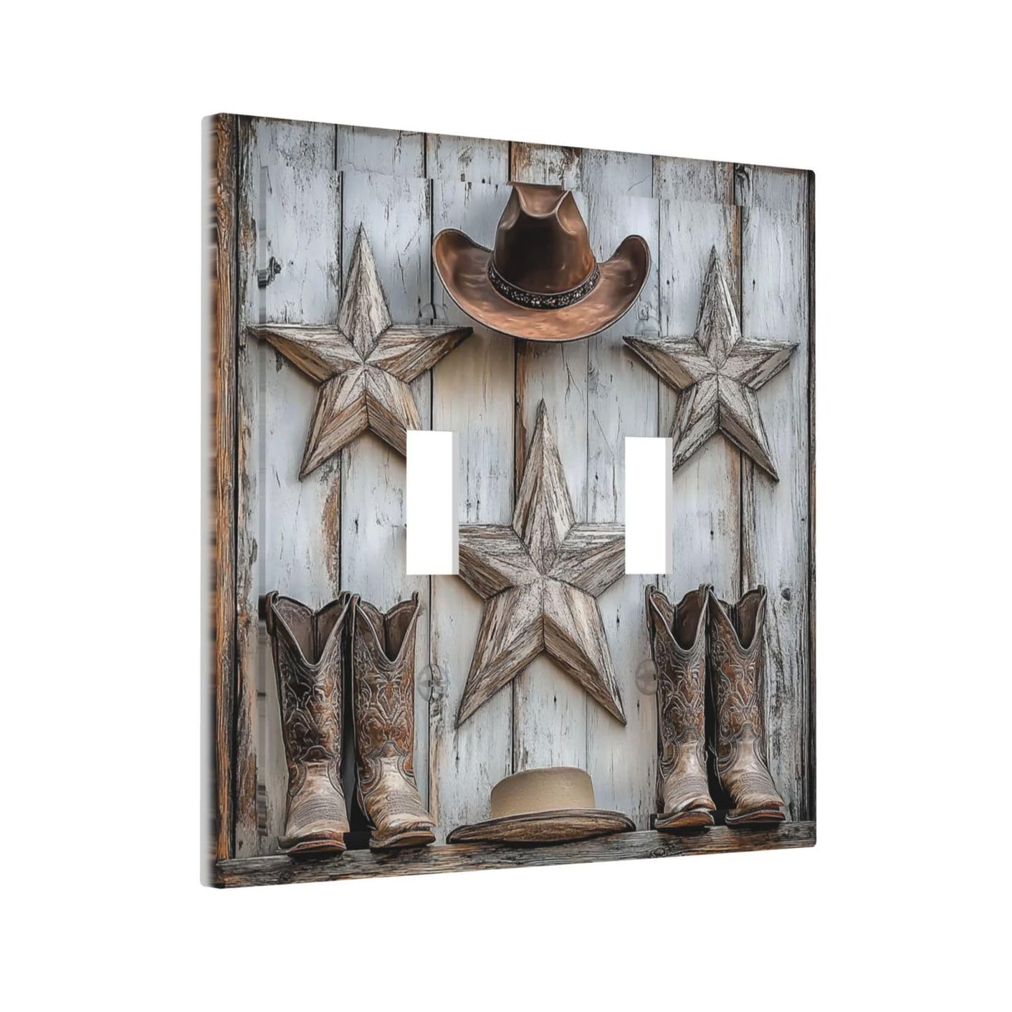 Nijuodnijir Decorative Switch Plates Rustic Texas Star Barn Cowboy Hat Boots 2 Gang Double Toggle Outlet Light Switch Cover Wall Plate Electrical Faceplate For Farmhouse Cabin Decor