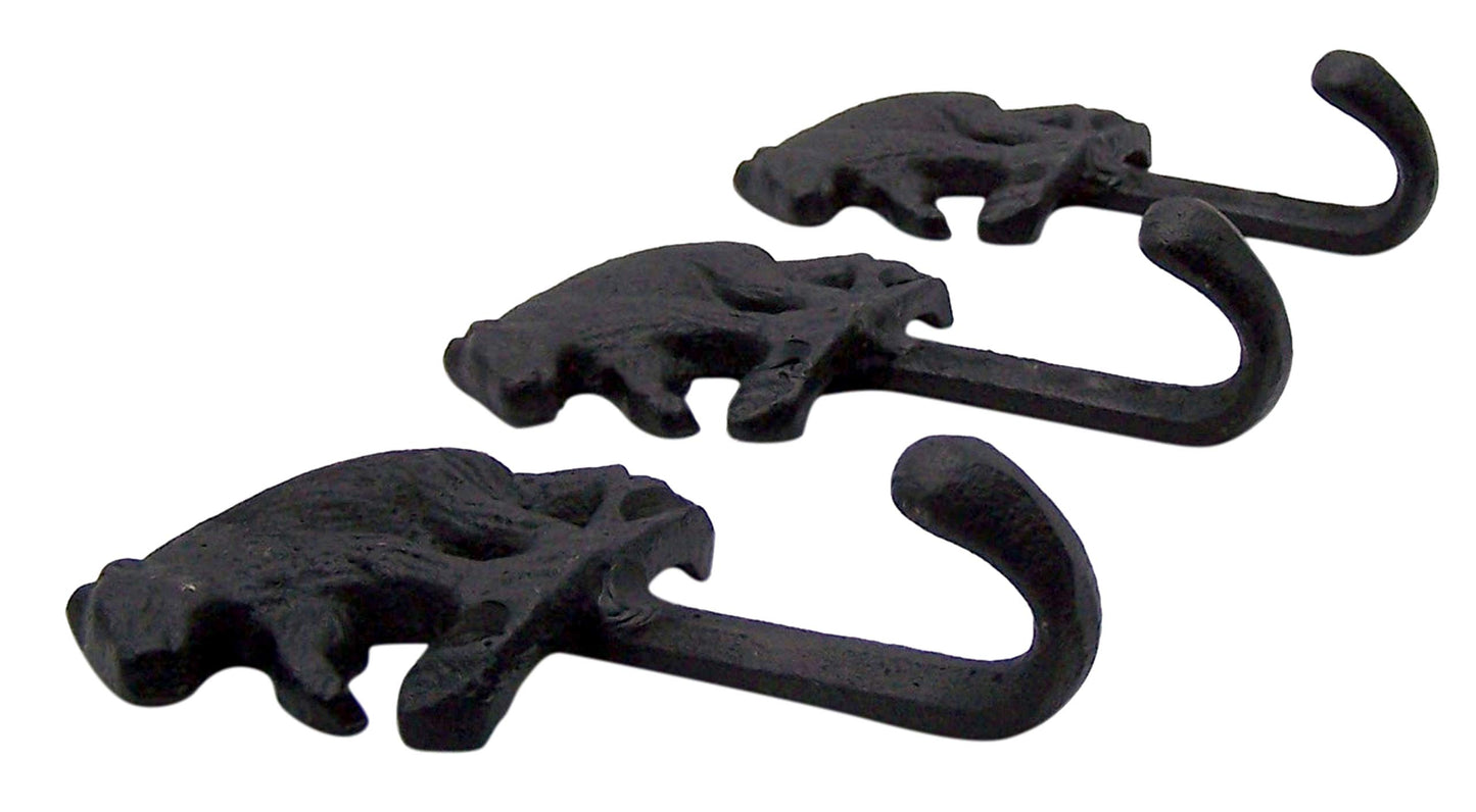 Wowser Rustic Black Bear Cast Iron Wall Hooks, Set of 3, 5 Inches