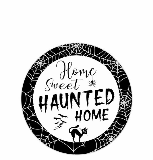 Home Sweet Haunted Home Funny Halloween Metal Tin Sign for Front Door Home Garden Farmhouse Porch Outdoor Halloween Party Decoration Horror Wall Decor Retro Art Plaque Vintage Poster 12x12 Inch