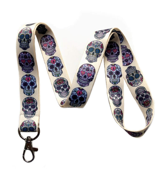 Colorful Sugar Skulls Print Lanyard Key Chain Id Badge Holder