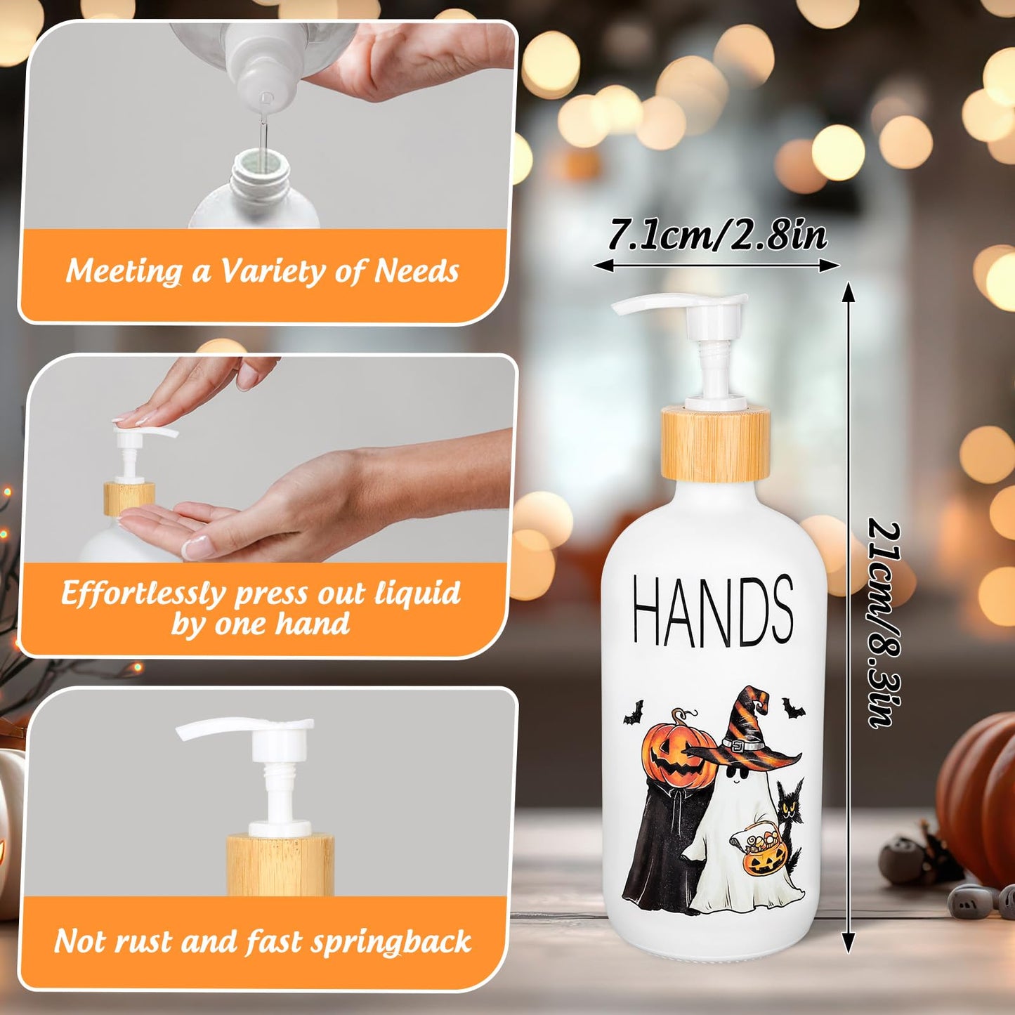 Whaline 2 Pcs Halloween Soap Dispenser Spooky Pumpkin Face Ghost Glass Soap Dispenser with Pump Refillable Liquid Container for Trick or Treat Party Home Kitchen Decor