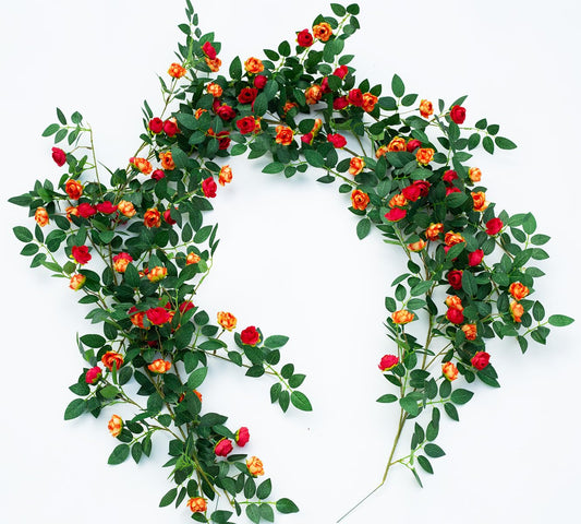 2PCS x 6FT Bendable Rose Vine Hanging Flower Garland Wildflower Floral Garland for Wall Decor Trellis Fence Home Room Decoration (Orange, 2pcs)