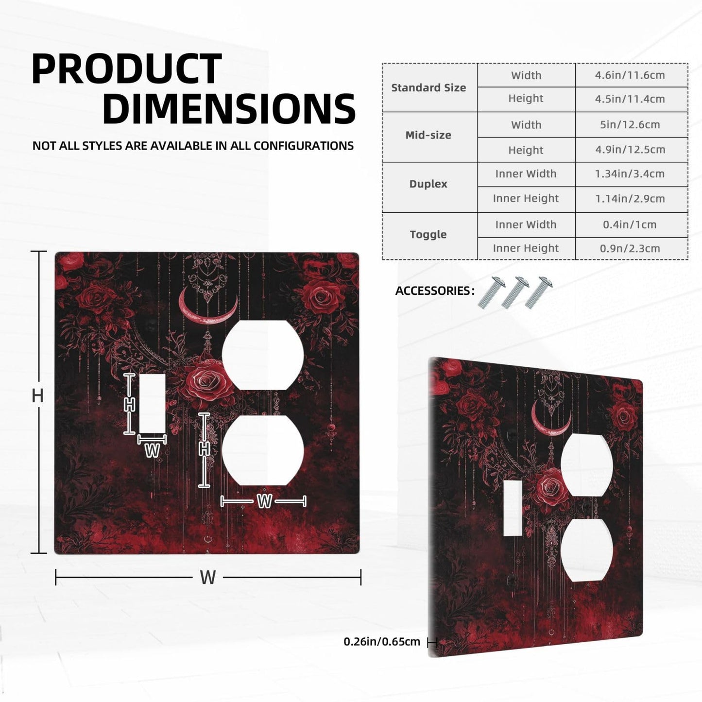 Annisrak Outlet Covers Gothic Red Rose Moon Dark Floral 1 Toggle 1 Duplex Switch Plate Covers Electrical Light Switch Cover Plate Decorative Wall Plate Socket Cover for living Room Home Decor