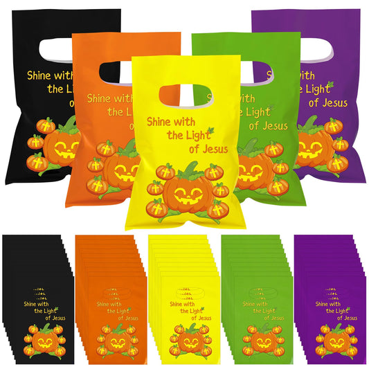Tenceur 300 Pcs Halloween Religious Pumpkin Candy Bags for Kids Bulk Christian Jesus Bible Gift Goody Halloween Bags for Party Favor