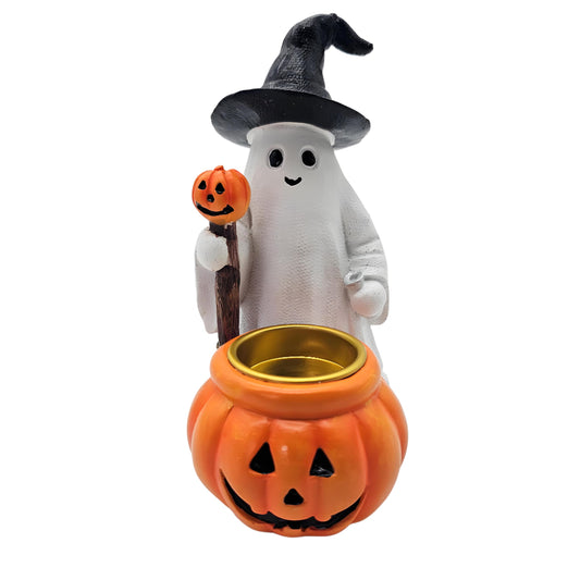 HARUHI Adorable Spooky Ghost Statue Figurine Cute Halloween Decor for Desk Shelf Home & Garden Decoration（Ghost Mage）