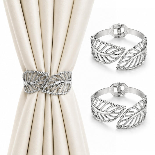 Curtain Tiebacks 2 Pack Curtain Ties Elegant Leaf Curtain Tie Backs Premium Alloy Spring Curtain Clips No Drilling Curtain Ties for Modern French Luxury Nordic Minimalist Home Decor Curtain Holdbacks