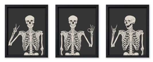 Poster Master 3-Piece Vintage Halloween Poster - Retro Skeleton Print - Rock & Roll Sign Art - Gift for Men & Women - Funny Gothic Decor for Bedroom, Living Room or Office - 8x10 UNFRAMED Wall Art
