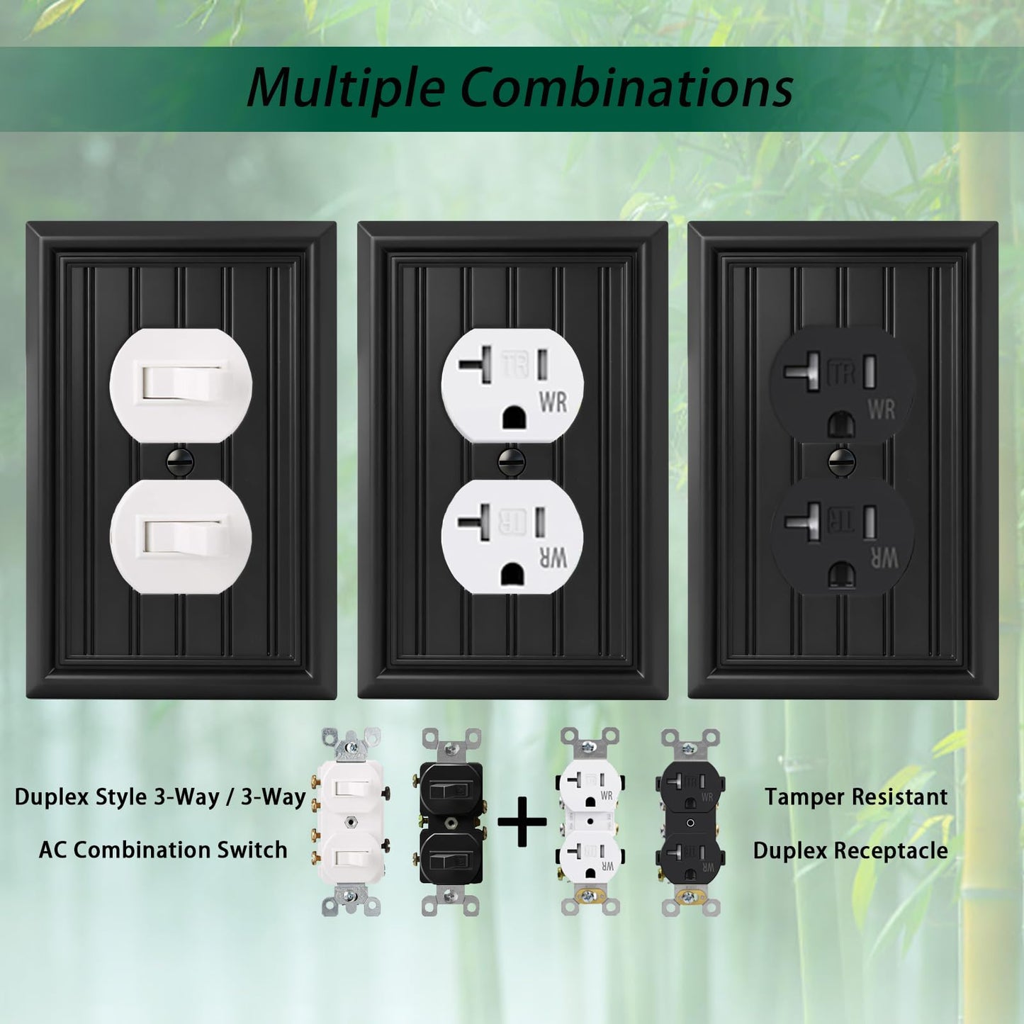 Classic Matte Black Natural Material Duplex Receptacle Cover, Light Switch Cover, Outlet Cover Wall Plates Decorative Switch Plates and Outlet Covers for Electrical Outlets (4-Pack)