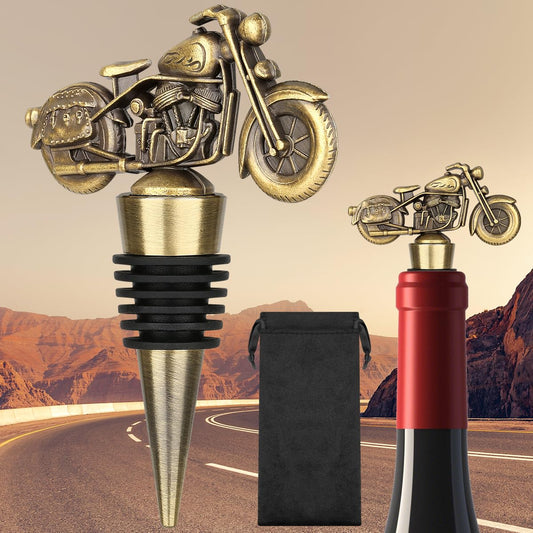 LULLEA Motorcycle Wine Bottle Stopper, Unique Motorcycle Gifts Wine Gifts for Men Women, Father's Day, Christmas, Birthday Gifts for Bikers, Wine Saver, Bronze with Bag