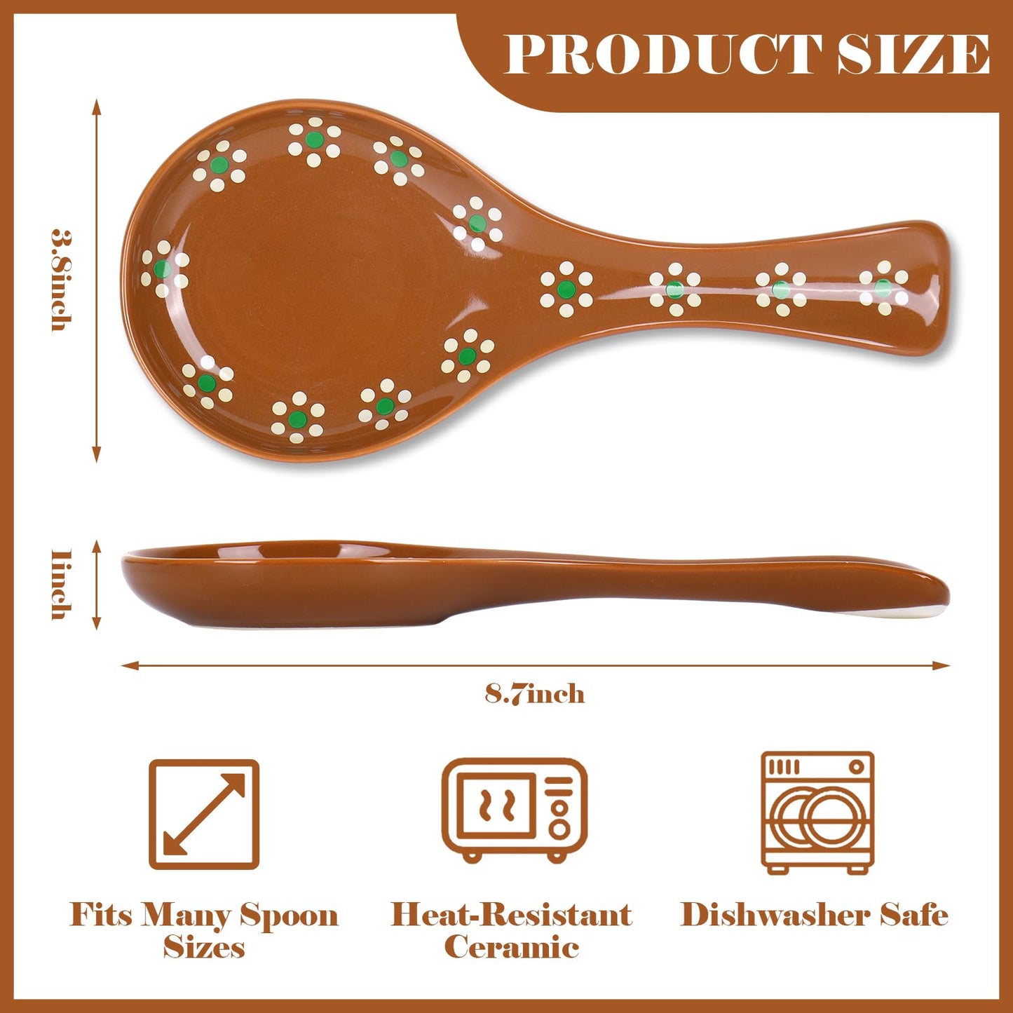 FYSUIMU Cielito Lindo 8.7 Inch Ceramic Spoon Rest for Kitchen Counter & Stove Top Brown Mexico Fiesta Cooking Spoon Holder for Utensils Home Decorations