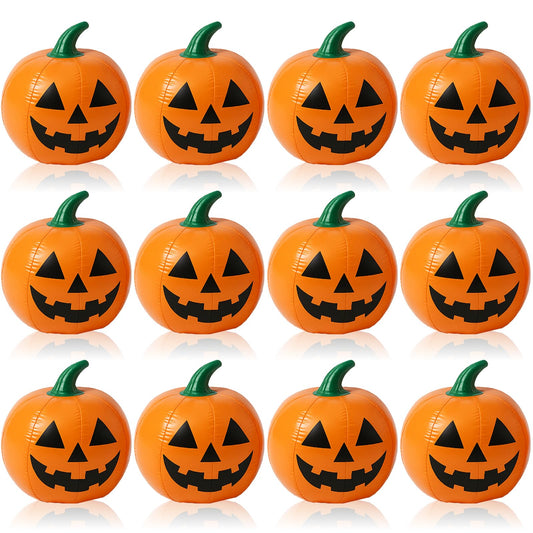 Vertintong 12 Pcs Halloween Pumpkin Beach Balls Inflatable Decorations 14 Inches Plastic Jack O Lantern Party Decoration Inflatable for Halloween Yard, Garden, and Lawn