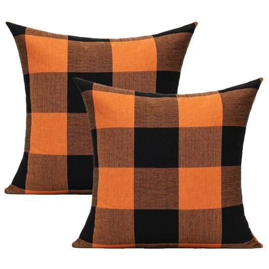 VAKADO Halloween Orange and Black Buffalo Plaids Decorative Throw Pillow Covers Fall Farmhouse Classic Retro Rustic Square Cushion Cases Home Decor for Sofa Couch Patio Outdoor 18x18 Set of 2
