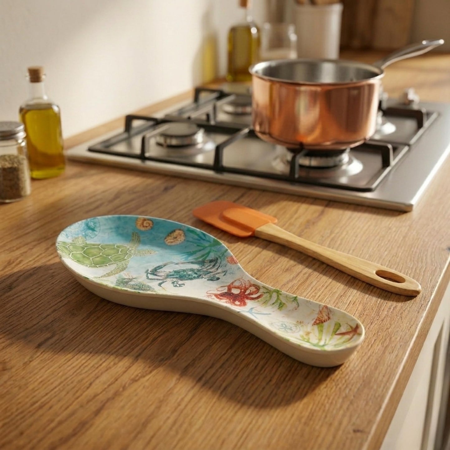 UPware Sea Life Melamine Spoon Rest, Cooking Spoon Holder for Stove Top, Kitchen Counter, and Dining Table, 9.625 Inch, Multicolor