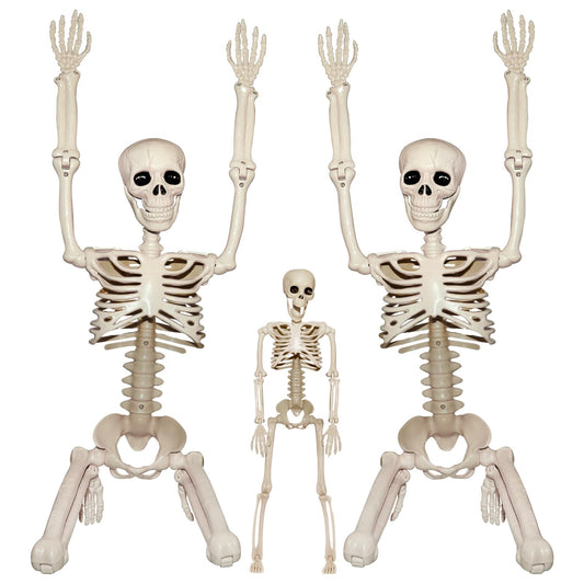 Skeleton Halloween Decorations Outdoor Indoor - 2Pcs 36" 1Pcs 16" Posable Plastic Skeleton, Movable Joints Full Body Bones,Funny Halloween Decor for Party,Porch,Haunted House,Yard, Garden,Graveyard