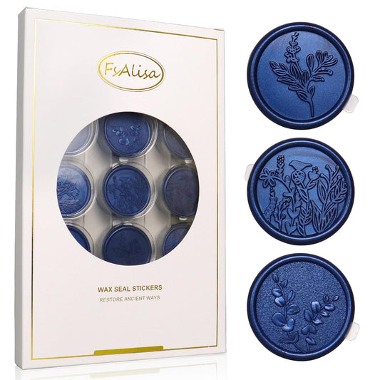 fsalisa 60pcs Wax Seal Stickers Wedding Invitation Envelope Seal Wax Stickers, Botanical Self Adhesive Seal Stickers for Christmas Invitations Cards Wine Packages Gift Wrapping (Royal Blue#-A)