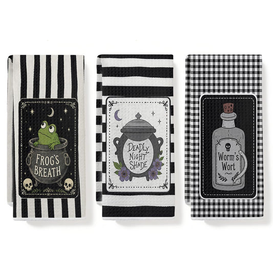 3 Pcs Frog Witchy Gifts Kitchen Towels, Funny Witch Decor Hand Tea Towels for Kitchen Bathroom Home Halloween Decor, Waffle Weave Absorbent Dish Towel, Witchy Lover Gifts for Women Friend 14x24 Inches