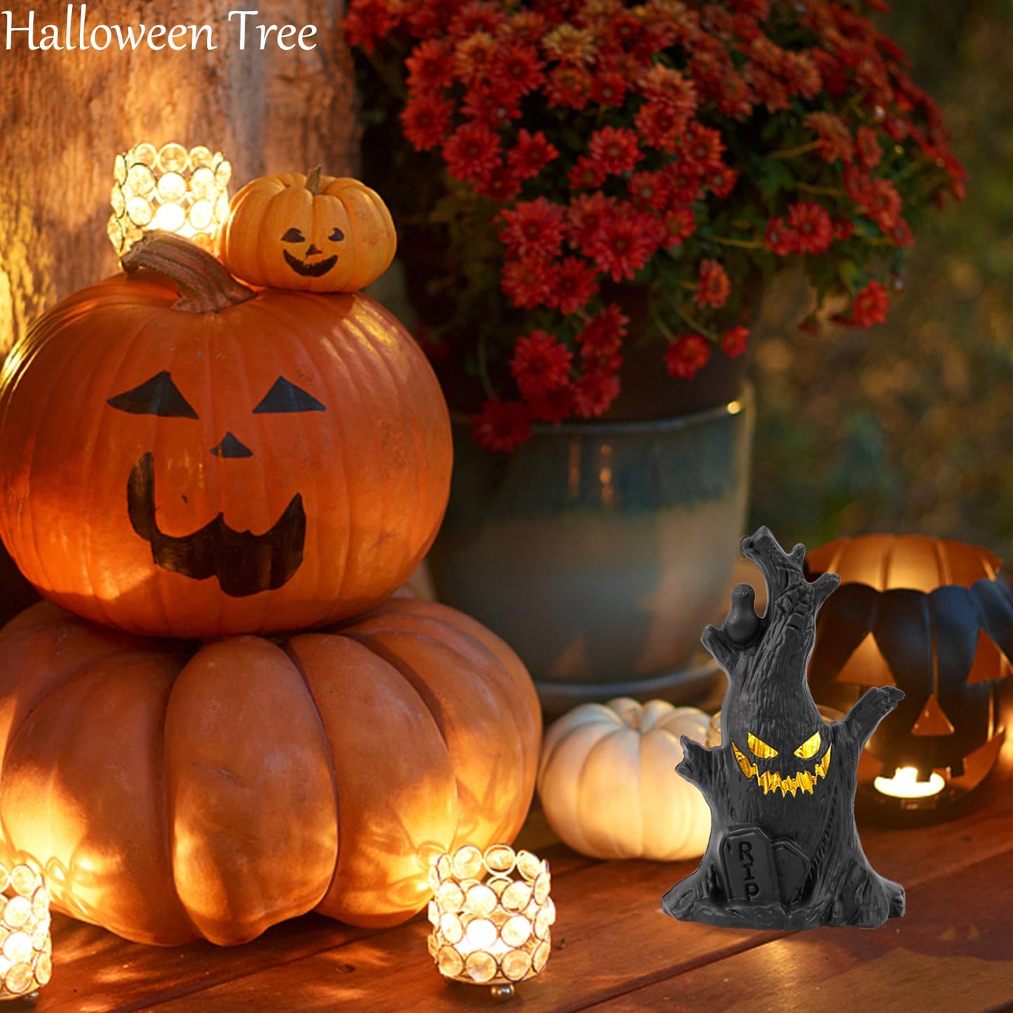 Halloween Tree, Scary Halloween Decorations Night Light, Fall Tiered Tray Decor Tree Lights Indoor, Lightweight Tabletop Decor, Village Statue Haunted House