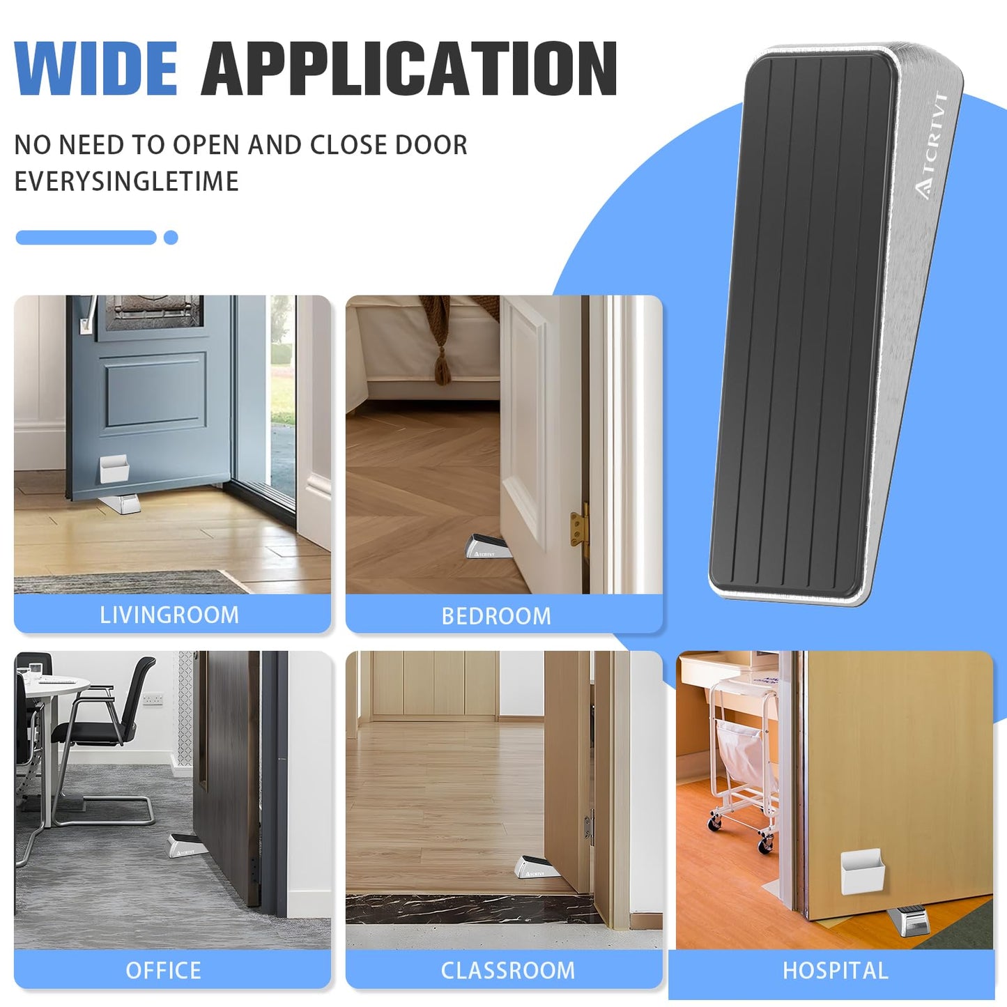 Heavy Duty Door Stopper Wedge - 2 Pack Big Size Door Stop Wedge Made of Aluminum Alloy Metal Suits Any Door, Any Floor with Set of 2 Plus Self-Adhesive Holder Satin Nickel Large Version