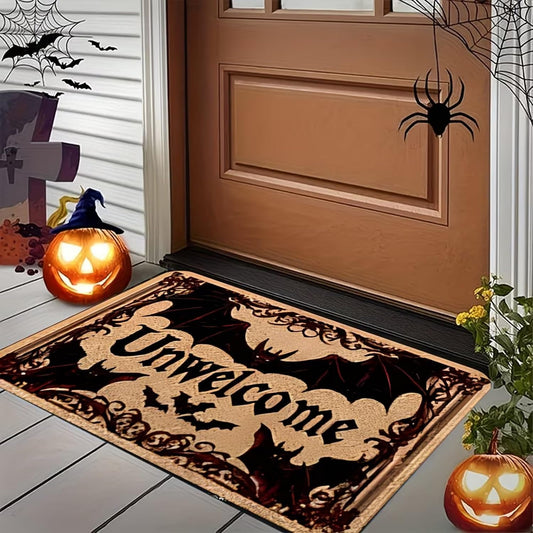 GRITOSE 19 * 31inch Halloween Door Mat Cashmere Unwelcome Design Door Mat with Bat Designs Doormats for Festival Party Front Spooky Decor Halloween Home Gothic Supplies