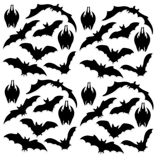 Beistle 4 Sheets (32 Pieces) Black Bat Window Clings - Eerie And Haunting Halloween Decorations, Made In USA Since 1900