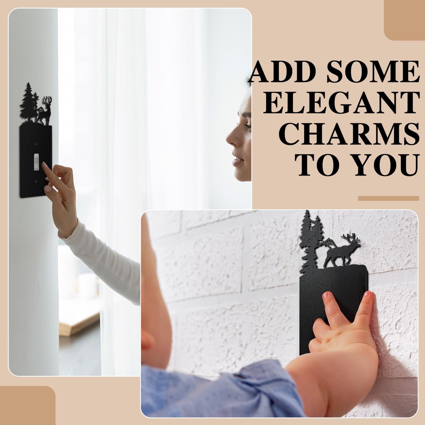 Flutesan 3 Pieces Metal Bear Light Switch Cover Plate Rustic Toggle Moose Light Switch Cover Cute Nature Animal Mountain Outlet Plate Decorative for Bedroom Home Office (Exquisite)