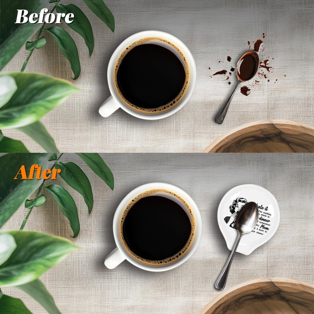 ANATTASOUL 2Pcs Coffee Ceramic Spoon Rest Retro Women Pattern 3.34"x3.54" Cute Spoon Holder, Heat Resistant Utensil Holder for Coffee Bar Decor Women Men, Housewarming Gifts