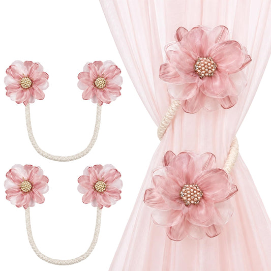 Flower Curtain Tiebacks, 2 Pcs Curtain Tie Backs for Curtains, Decorative Curtain Holdbacks for Drapes, No Drill Curtain Ties for Home Decor, Decorating Living Rooms, Bedrooms, Studies, or Offices