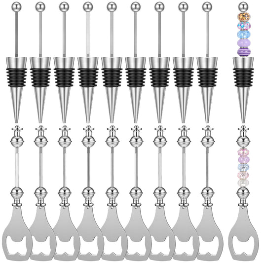 Afcabakila 20 Pcs Beadable Wine Stoppers and Beer Openers Bulk, Reusable Alloy Decorative Bottle Stopper, DIY Craft Beer Opener Set for Spring, Summer, Fall, Halloween, Christmas, Party Favor Gifts