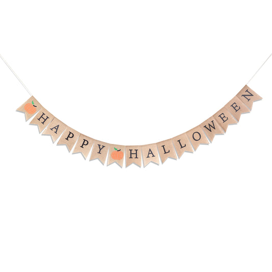 Vintage Rustic Halloween Banner - Burlap Garland Decoration and Party Supplies