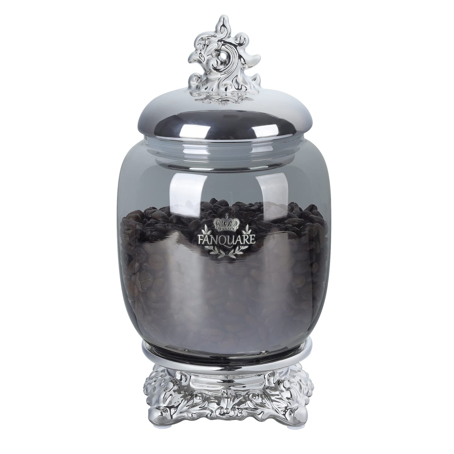 fanquare 35oz Mordern Candy Jar for Buffet, Large Ceramic Cookie Jar with Airtight lid, Silver Coffee Canister for Kitchen Counter, Kitchen Canister