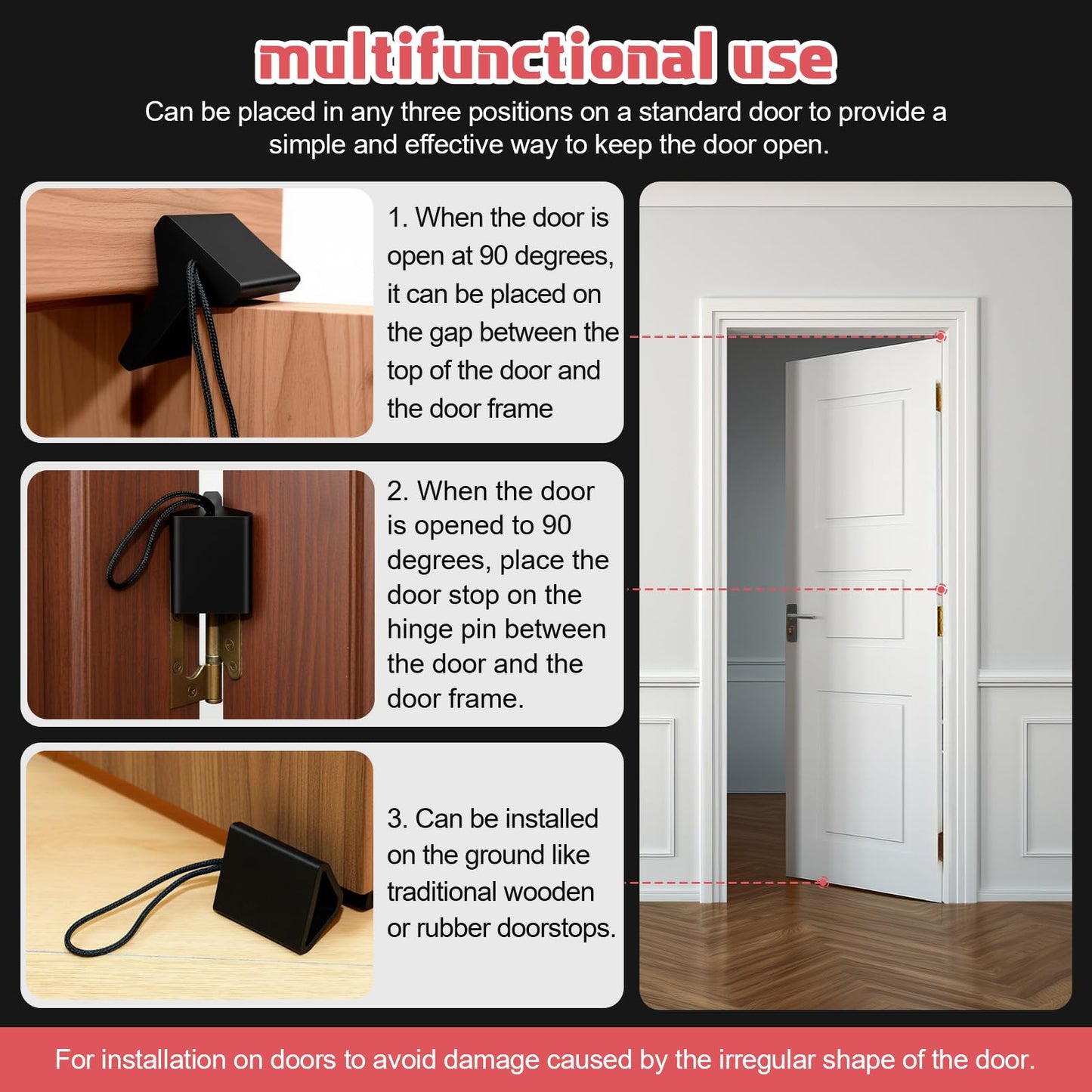 AceOrbit 2 Pcs Over the Hinge Door Stopper Plastic Residential Door Holder for Office School Home Commercial Use Hospitals Hotels, Safe and Anti Pinch Design, Can Fix Tension Hinged Doors (Black)