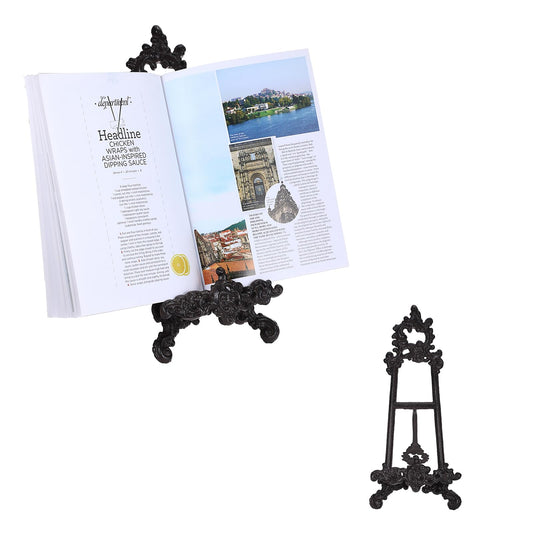OGANAZI Cast Iron Cookbook Stand - Heavy-Duty Metal Recipe Book Holder, Vintage Cast Iron Display Rack for Recipe Book, Bible, Magazine & Plate, Home Kitchen Countertop Decor