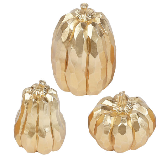 DETENE 3 Pack Thanksgiving Gold Pumpkins, Pumpkin Fall Decoration - Elegant Autumn Harvest Decor for Fall, Thanksgiving & Halloween, Perfect for Home, Table, Fireplace Mantel, Office & Kitchen