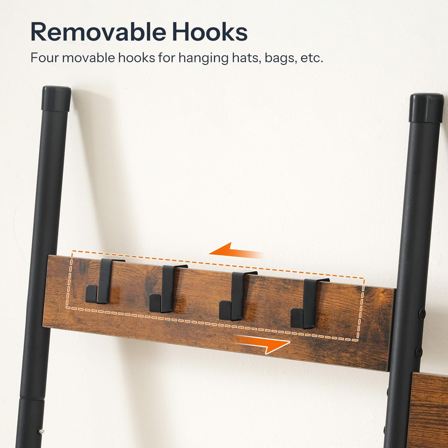 HOOBRO Blanket Ladder, 33.9" L Wall-Leaning Towel Rack, Double Row Blanket Rack for Large Capacity, Metal Frame, Anti-Tip Design, Blanket Holder for Living Room, Bathroom, Rustic Brown BF17CJ01