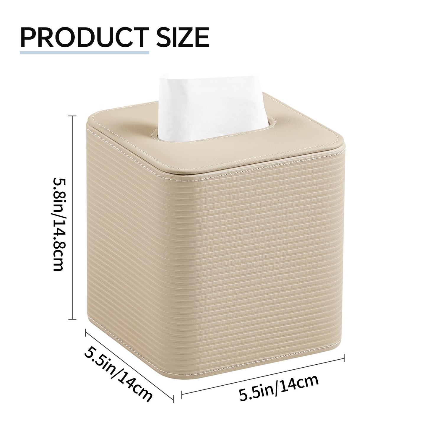 Tissue Box Cover Square with Magnetic Closure, PU Leather Tissue Box Holder for Bathroom NightStands Livingroom, Decorative Modern Square Tissue Holder (Beige Thin Stripes)